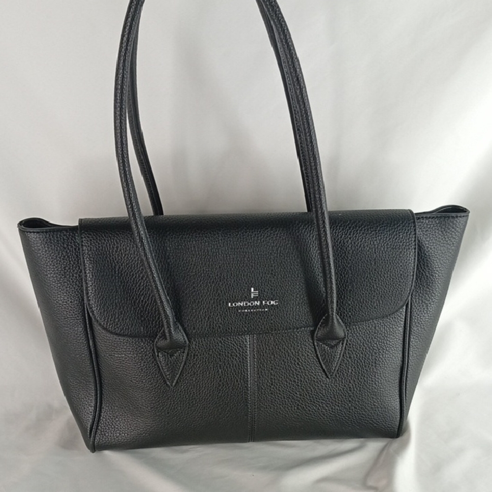 London Fog Classic Black Leather Tote